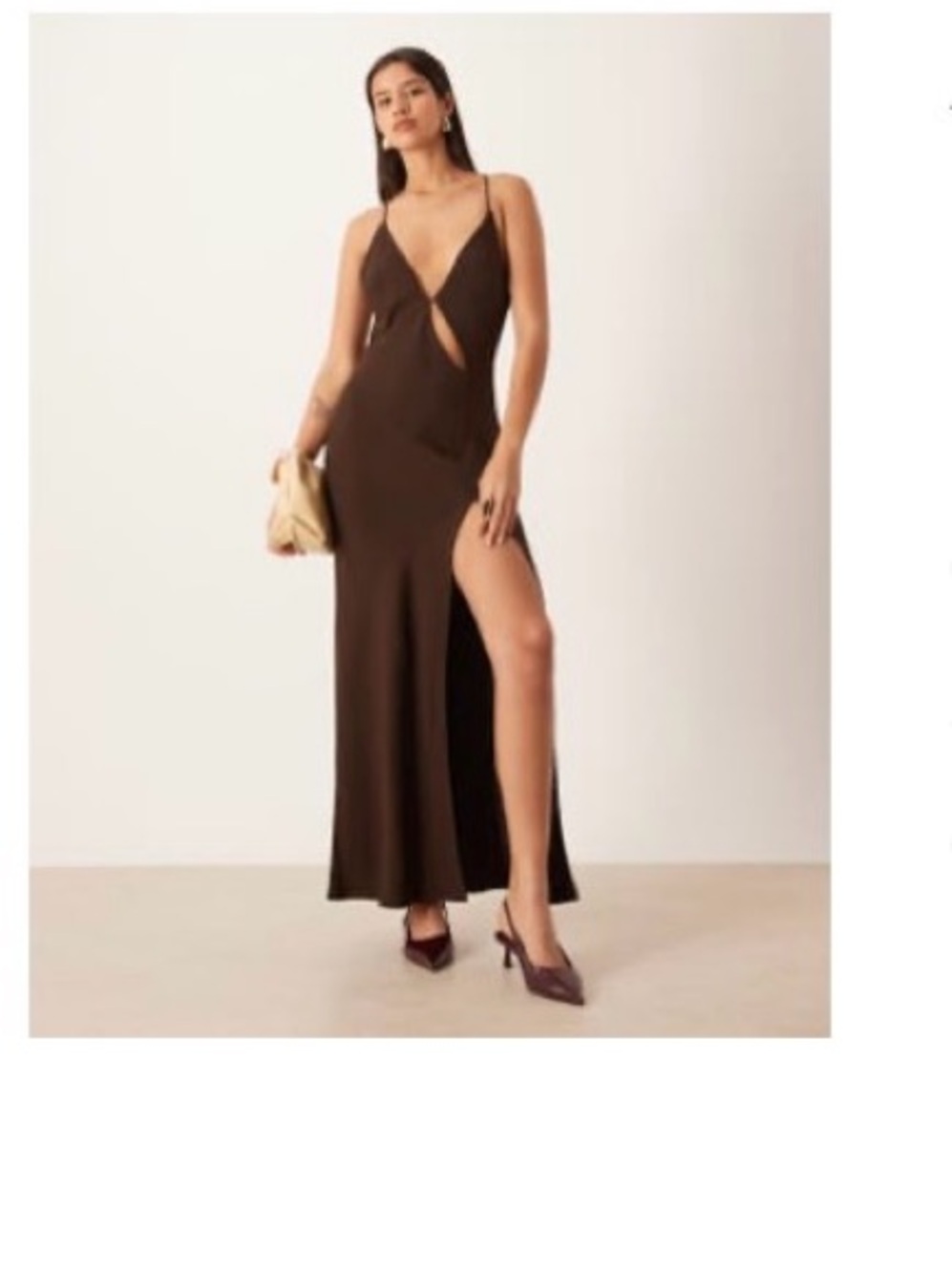 ASOS Brown Plunge Cutout Maxi Dress with High Side Slit